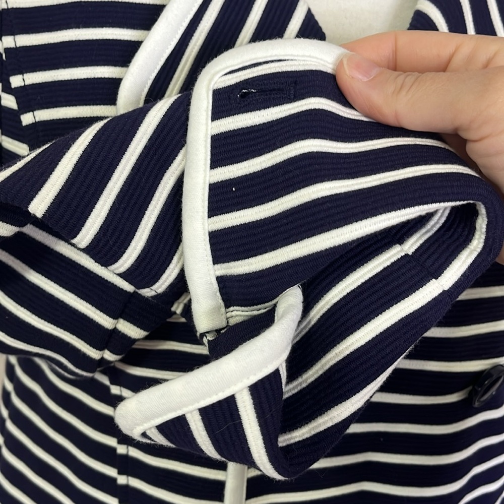 Anthropologie Stephanie Peacoat Navy & White Striped Double Button Blazer Jacket - Picture 5 of 11